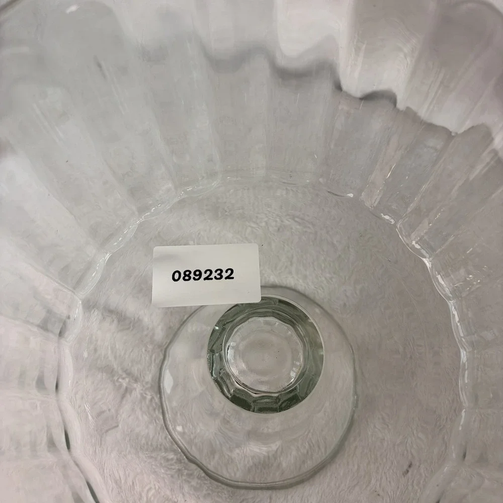Vintage 70s Ribbed Clear Glass Trifle Bowl Footed Pedestal Base Retro Fluted EVC